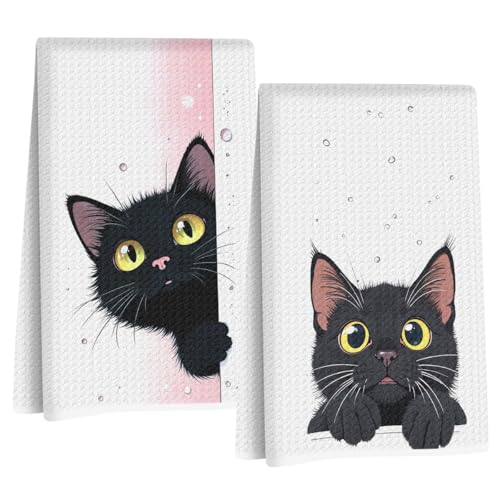 Jztco 2 Pcs Cute Cat Kitchen Towels, Cat Gifts Reusable Hand Towels - color: Multi 1487