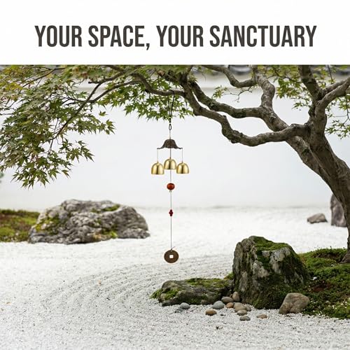 Feng Shui Wind Chimes for Good Luck Small Tibetan Brass Bells Windchimes Hanging Decor for Home Garden Outdoor Zen Campana de Viento Boho Asian Charms for Inside Outside Windstorm