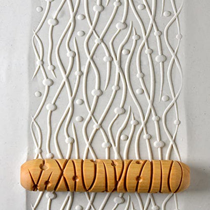 MKM Pottery Tools Wood Big Hand Rollers for Clay (BHR-06 Lines and Dots) - color: BHR-06 Lines and Dots