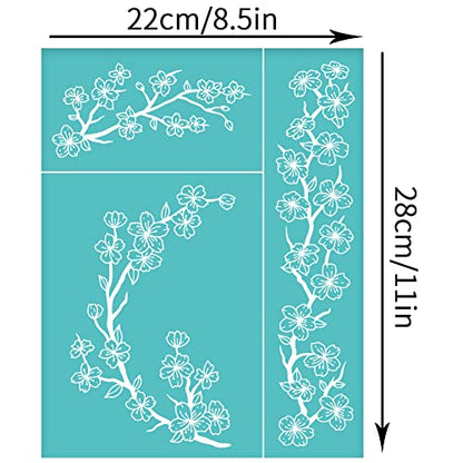 OLYCRAFT 2pcs 8.6x11 Inch Sakura Silk Screen Printing Stencils Self-Adhesive Silk Screen Stencils Cherry Blossom Border Screen Stencils Reusable Mesh Transfers for Painting on Wood T-Shirts Bags - color: Sakura