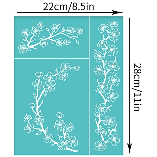 OLYCRAFT 2pcs 8.6x11 Inch Sakura Silk Screen Printing Stencils Self-Adhesive Silk Screen Stencils Cherry Blossom Border Screen Stencils Reusable Mesh Transfers for Painting on Wood T-Shirts Bags - color: Sakura