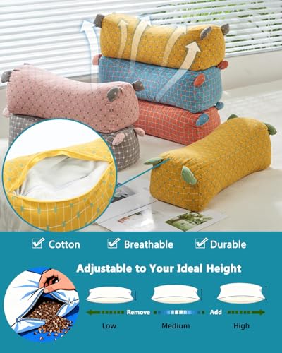 Adjustable Buckwheat Cervical Roll Pillow – Firm Cylinder Bolster for Neck Back Support, Pain Relief for Yoga, Sleeping Recliner Use with Dot Plaid Pillowcase,16.5"x6.3", Blue - color: Blue