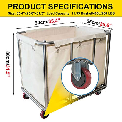 11.35 Bushel Large Commercial Rolling Laundry Cart with 4 Inch Wheels - color: Beige - 11.35 Bushels - 8 Tubes