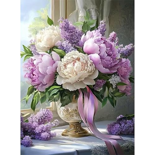 ZHUDENGXJL Flowers Diamond Art Kits for Adults,Flower Vase Diamond Painting Kits for Beginners,DIY 5D Round Full Drill Diamond Dots Paintings Picture Arts Craft for Home Decor 12 x 16inch - color: DZ885