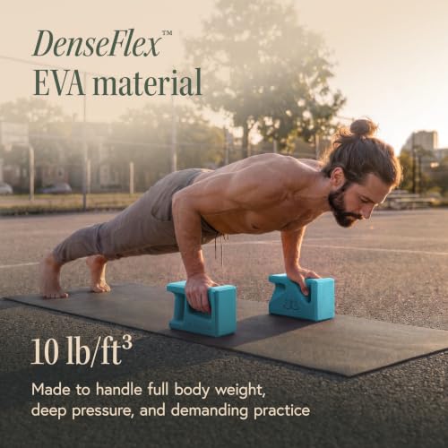 PRO Yoga Blocks | Ergonomic Yoga Block 2 Pack for Wrist Comfort and Support | EVA Foam Exercise Blocks, 2x Knee Pads & Yoga Strap | Pilates Block Set | Bricks to Eliminate Wrist Pain - color: Blue
