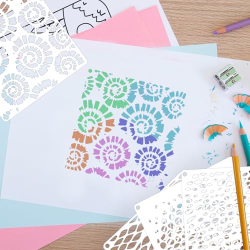 16Pcs Stencils for Painting on Wood, 6"x6" Stencils for Crafts Reusable, Textured Art Supplies for Burlap Art, Canvas, Brick, Mixed Media Projects - size: 2.0