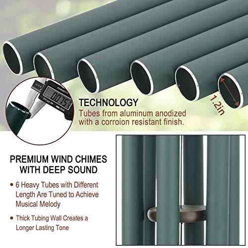 Wind Chimes Outdoor Large Deep Tone, 44 Inches Sympathy Wind Chimes Tuned Soothing Melody, Memorial Wind-Chime with 6 Heavy Tubes for Outside Decoration, Garden/Yard. Green - size: 44"GR