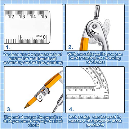 48 Pcs Geometry Protractor and Compass Set Geometry Student Math Set with Pencil and Clear Straight Ruler School Classroom Supplies for Study Office Drafting Wood Work Drawing