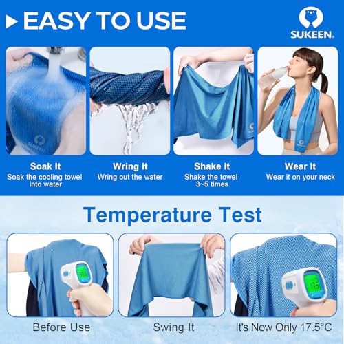 Sukeen 4 Pack Cooling Towels (40"x 12"), Cooling Neck Wraps, Soft Ice Towel - color: Blue/Grey/Green/Pink