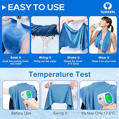 Sukeen 4 Pack Cooling Towels (40"x 12"), Cooling Neck Wraps, Soft Ice Towel - color: Blue/Grey/Royal Blue/Black
