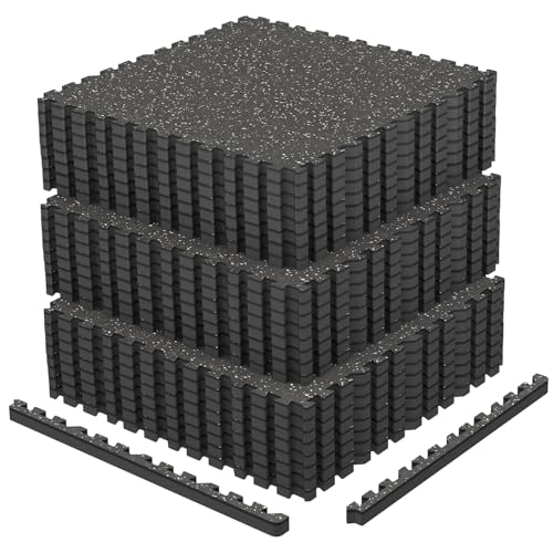 AIRHOP 0.79" Thick Gym Flooring for Home Gym, 96 Sq Ft Rubber Top Gym Mat - color: Black/White, size: 96 Sq Ft (24 Tiles)