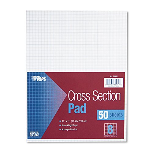 TOPS 35081 Cross Section Pads, 8 Squares, 8 1/2 x 11, White, 50 Sheets - size: 8 Squares/Inch