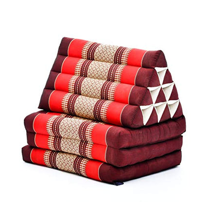 Leewadee - Comfortable Japanese Floor Mattress - Thai Floor Bed with Triangle Cushion - Futon Mattress - Thai Massage Mat, 67 x 21 inches, Red, Kapok Filling | Floor & lounge cushion for relaxing, reading & TV - for meditation & yoga, firm & stable - colo