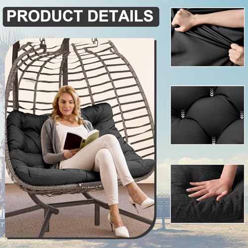 Porch Swing Cushion Three Seat Waterproof, Black, 40x60in - color: Black, size: 40x60in