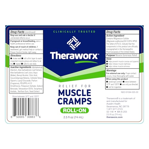 Theraworx Relief for Muscle Cramps Roll-On, 2.5 Oz (1 Count) - size: 2.5 Fl Oz (Pack of 1)