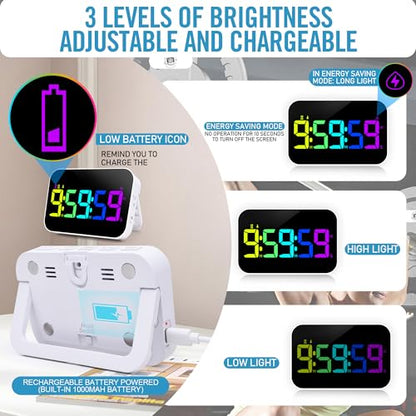 Kitchen Digital RGB Timer, Count Down Up, Rechargeable, Vibration Mode Adjustable Volume and Brightness LED Display, Time Management Cook - color: Rgb-sport