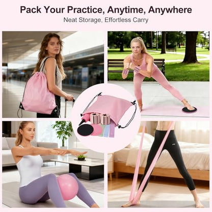 Pilates Kit with Yoga Block, Home Workout Set for Women - color: PINK PRO