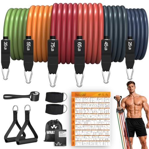 WHATAFIT Resistance Bands, 5 Level Exercise Bands with Handles for Workout - color: 300LB-Orange-red
