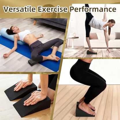 Squat Wedge Block Yoga Wedge Blocks 2 Pack, Yoga Foam Wedges Exercise Foot Wedges Block for Workout Heel Elevated Calf Stretcher Gymnastic(Black)
