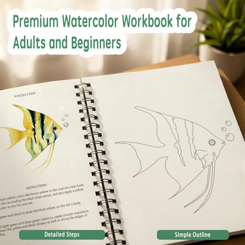 SLWBZ Watercolor Workbooks Coloring Book, Beginner Friendly Painting Kit, Easy Exquisite with Steps, Creative Exploration Watercolor Book with Paint Set for Adults Teens (Dolphin, with Paint) - color: Cute Dolphin, size: With paint