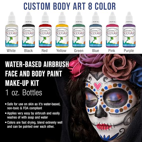 Master Airbrush Cool Runner II Airbrush Kit with Dual Fan Air Compressor, 8 Color Water-Based Face & Body Art Paint Set, Pro Gravity Airbrush & Washable Temporary Tattoo, How-to Guide
