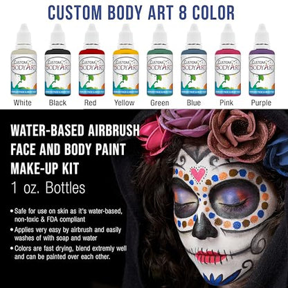 Master Airbrush Cool Runner II Airbrush Kit with Dual Fan Air Compressor, 8 Color Water-Based Face & Body Art Paint Set, Pro Gravity Airbrush & Washable Temporary Tattoo, How-to Guide