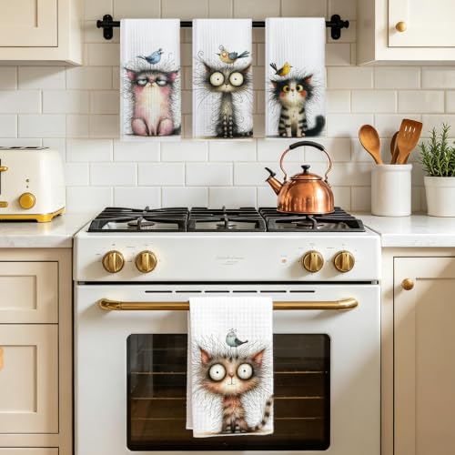 4 Pcs Funny Bird Cat Kitchen Towels, Cute Cats Gifts Reusable Hand Towels01 - color: Multi 1620