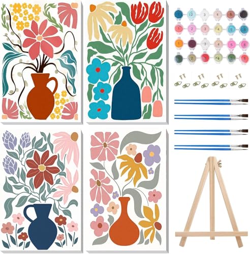 TCDZMYGS 4 Pack Flower Paint by Numbers Kit for Adults Beginner,Vase Easy Paint by Number Kits with Frame,DIY Acrylic Oil Painting by Numbers for Home Wall Decor 8 x 12 inch - color: paint by number-1009-3