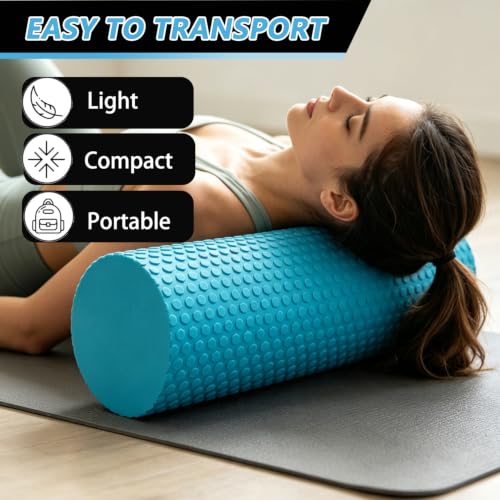 Foam Roller for Exercise, Pilates, Back Physical Therapy, 18" X 6" Round - color: Light Blue