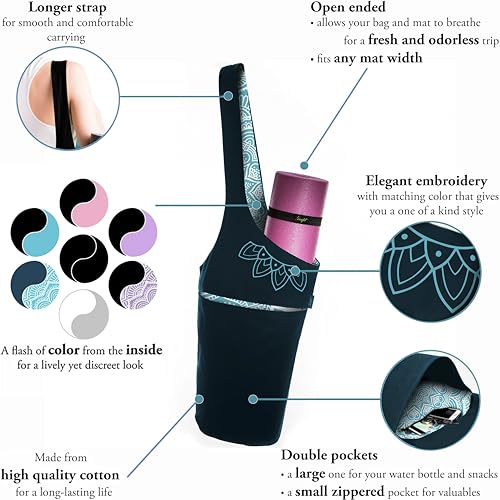 Yoga Mat Bag & Carrier with Pockets for Women | Holds yoga & pilates mats up to 72 in, Fits thick mats, Water bottle & zip pockets, 2 mat straps included, Gift-boxed - color: Teal 2 Tone