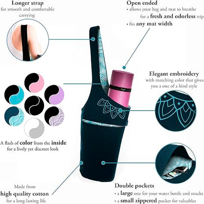 Yoga Mat Bag & Carrier with Pockets for Women | Holds yoga & pilates mats up to 72 in, Fits thick mats, Water bottle & zip pockets, 2 mat straps included, Gift-boxed - color: Teal 2 Tone