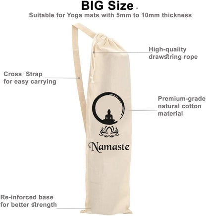Mayatra's Organic Large Yoga Mat Tote Bag Cover -100% Cotton Lightweight,Washable Yoga Dust Bag With Adjustable Strap Unisex - color: Namaste