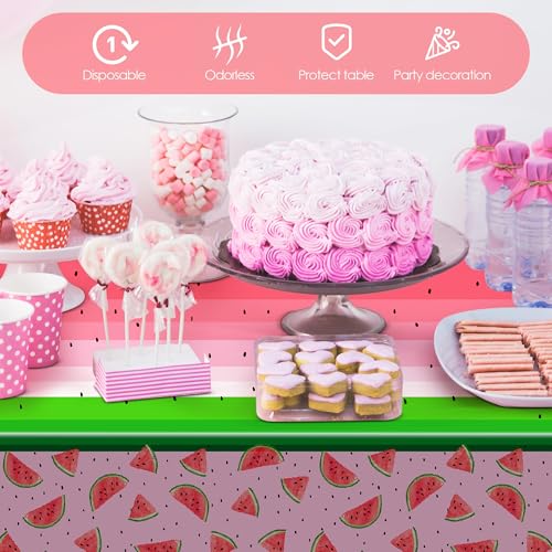 Kochorie 2 Pack Watermelon Party Tablecloths, 54 x 108 Inch Plastic Watermelon Table Covers, Waterproof Pink Table Cloth Cover for Birthday Baby Shower Wedding Summer Fruit Party Supplies - style: Watermelon