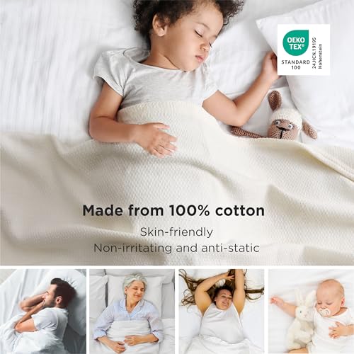 Bedsure 100% Cotton Blanket Full Size for Bed - Breathable and Lightweight, Soft Cozy Textured Herringbone Woven Blanket for Summer Spring, Cream, 80x90 inches - color: 02 - Cream, size: Full