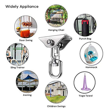Hammock Hanging Kit 360° Rotating Hanging Chair Hardware 1000 lb Capacity - color: Silver, size: 2