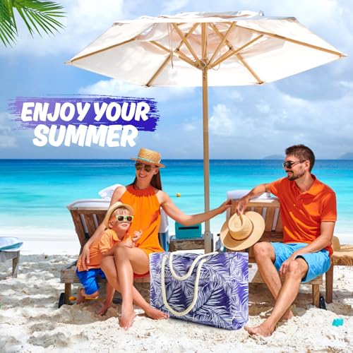 SRISE Large Beach Bag for Women & Men, Beach Bags Waterproof Sandproof, Travel Tote Bag, Swim Pool Bag for Family Outdoor - color: Palm Leaf