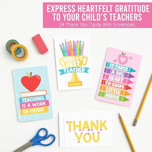 24 Teacher Thank You Cards with Envelopes Teacher Appreciation Cards Bulk - style: Pastel Pens