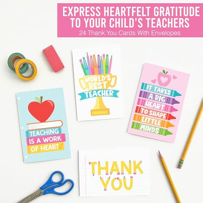 24 Teacher Thank You Cards with Envelopes Teacher Appreciation Cards Bulk - style: Pastel Pens