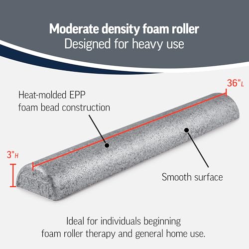 OPTP Silver AXIS Moderately Firm Foam Roller – Half-Round, Silver, 36" x 3" | Moderate density for sports medicine, physical therapy, Pilates, yoga, trigger point myofascial release, Heat-molded EPP foam - size: 36" x 3" Half-Round