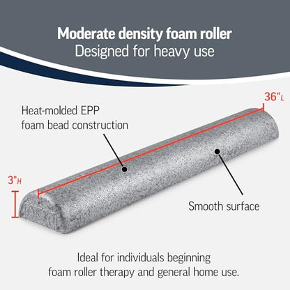 OPTP Silver AXIS Moderately Firm Foam Roller – Half-Round, Silver, 36" x 3" - size: 36" x 3" Half-Round
