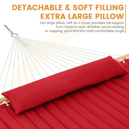 Lazy Daze 12 FT Double Hammock with Spreader Bar for Outside, Burgundy | 2 Person Heavy Duty Hammock with Detachable Pillow and Carabiners for Outdoor Backyard Poolside, 450lbs Weight Capacity - color: Burgundy