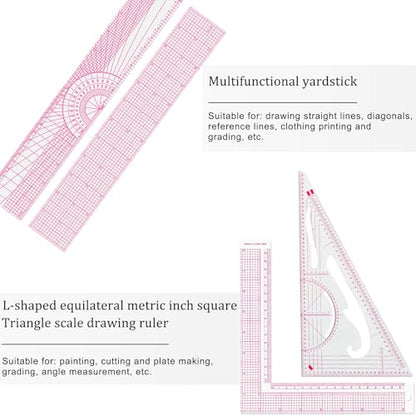 Fashion Clear Metric Sewing Ruler Set, French Curve Pattern Ruler Kit for Beginners Tailors Designers (A-9-Piece Set) - color: A-9-Piece Set