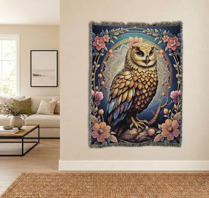 Pure Country Weavers Mandala Owl Blanket - Gift Tapestry Throw Woven from Cotton - Made in The USA (72x54) - color: Mandala Owl, size: 72x54