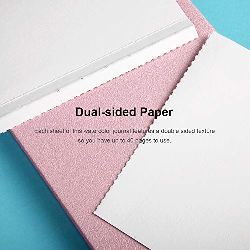 Paul Rubens Art Supplies Watercolor Paper, 100% Cotton Hot Press Watercolor Journal 3.8’’ x 5.2’’, 20 Sheets (140lb/300gsm), Acid-Free for Watercolors, Gouache, Acrylics - color: Pink Cover, size: 3.8’’ x 5.2’’