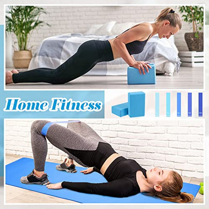 Liliful 10 Pcs Yoga Starter Kit Include 6mm Yoga Mat with Carry Strap, 2 Blocks, 65cm Pilates Ball, Stretch Strap, 5 Resistance Bands with Air Pump Home Workout Set for Beginners Women Men Gym - color: Blue