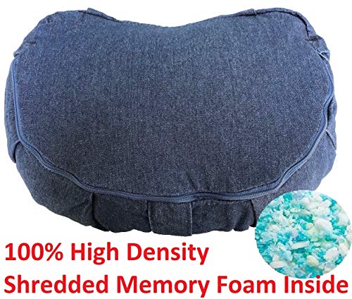 Yoga Meditation Cushion - Memory Foam Yoga Pillows for Comfort to Relieve Back Pressure with Denim Blue Zipper Cover, Large Crescent