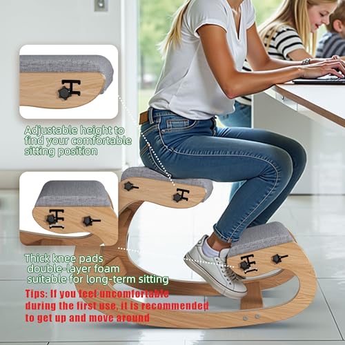 Ergonomic Kneeling Chair with Wooden Frame, Wood - color: Wood