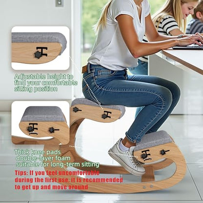 Ergonomic Kneeling Chair with Wooden Frame, Wood - color: Wood