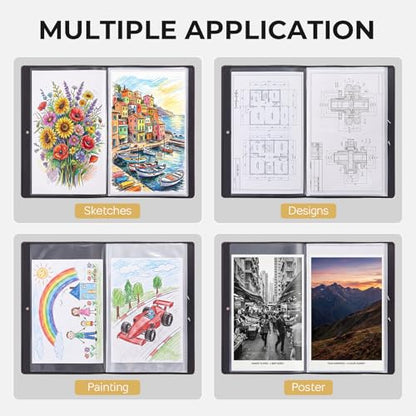 Nicpro 12x18 Art Portfolio Folder, 30 Pockets Art Painting Portfolio Binder | Display 60 Pages, Clear Plastic Sleeves, Presentation Storage Book for Artists Artwork Drawing, Black - size: 12"x18"