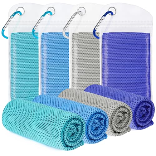 Cooling Towels 4 Pack(40"x12")for Neck and Face, Cooling Neck Wraps for Gym | Lightweight, Sweat wicking, Quick dry, Soft, Reusable, Absorbent, Cooling Rags for Running, Tennis, Travel, Climbing - color: Royal Blue/Gray/Light Blue/Lake Blue